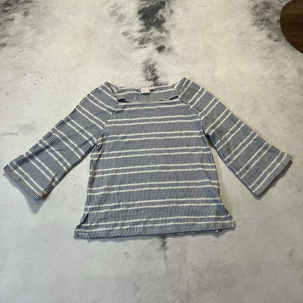 Anthropologie Postmark Shirt Sz M Blue‎ White 3/4 Sleeves Square Neckline